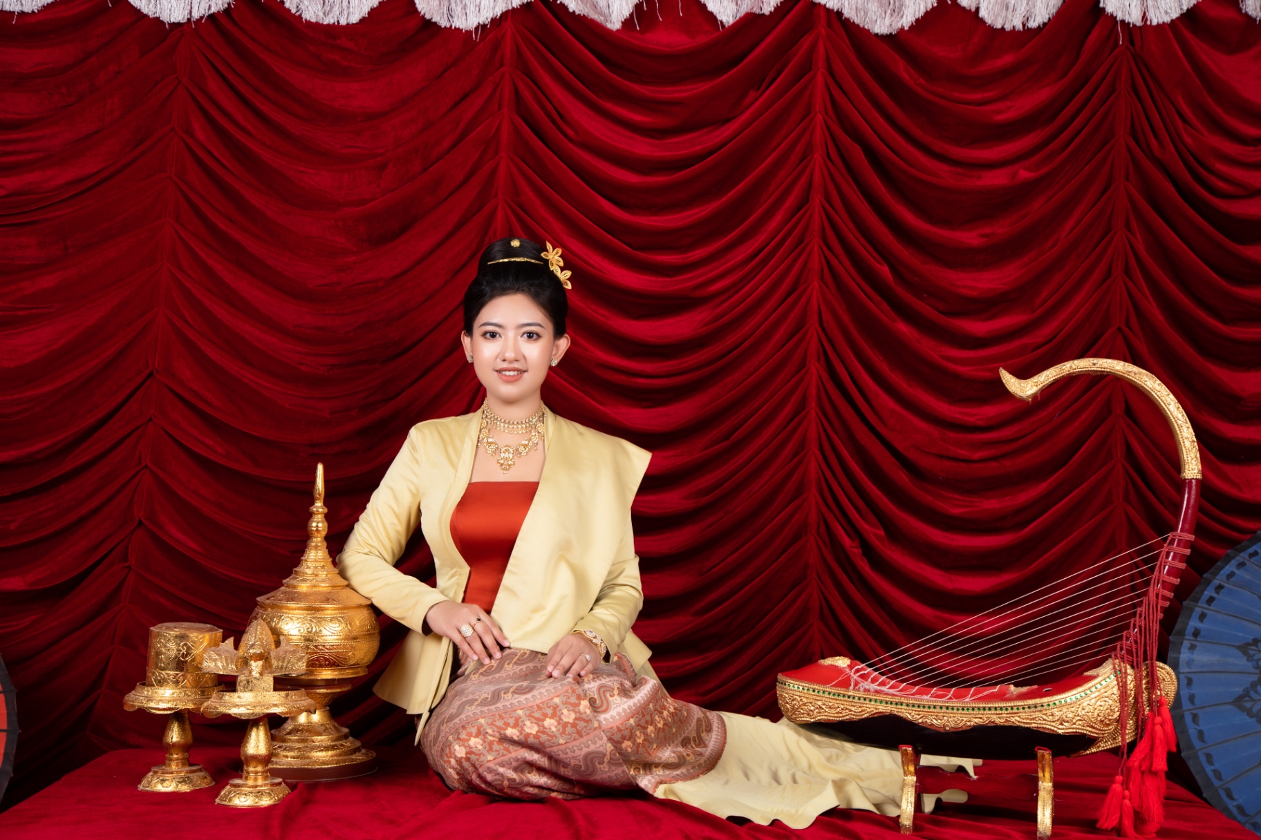 Traditional Myanmar tea ceremony moment